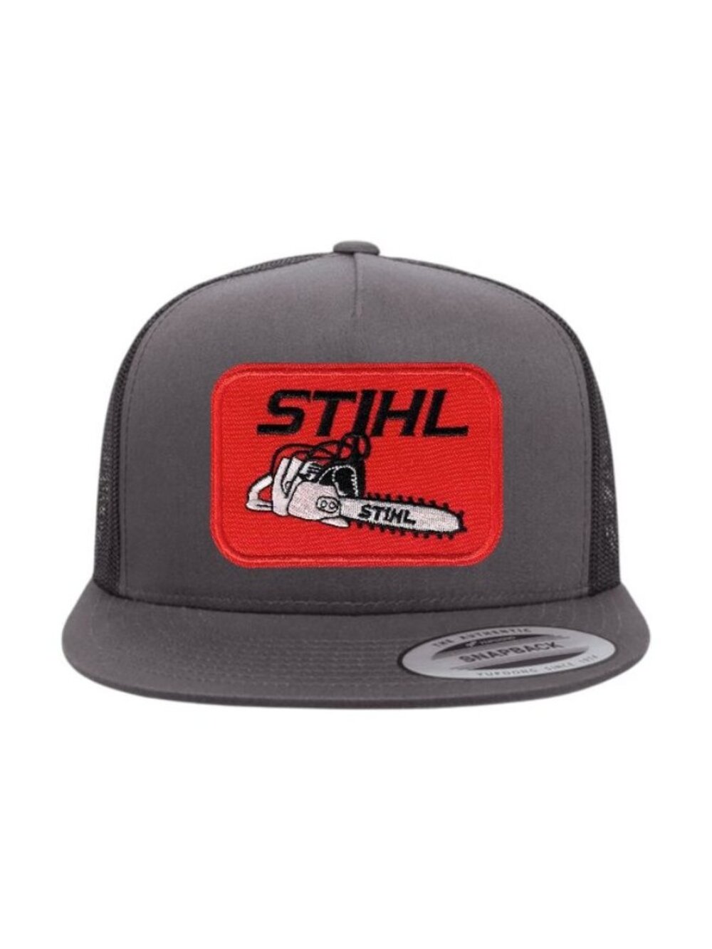 Stihl YP Flat Bill Trucker Hat Mesh Back Snapback Charcoal/black